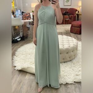 Sage green formal bridesmaids dress